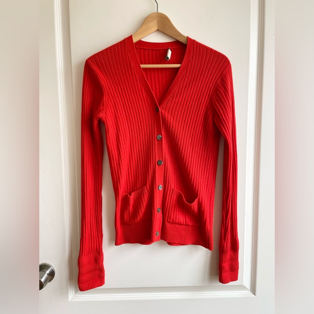 Vintage 90s J.crew 100% Cashmere Cardigan Sz Small Red Orange Made in Hong Kong